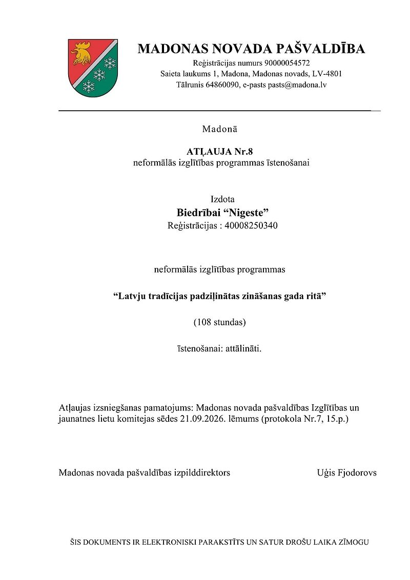 Baltu skolas II līmeņa apmācības - apstiprināts neformālās izglītības programmas saturs